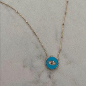 Mati Stone Inlay Evil Eye Necklace - Turquoise Stone 16 inch